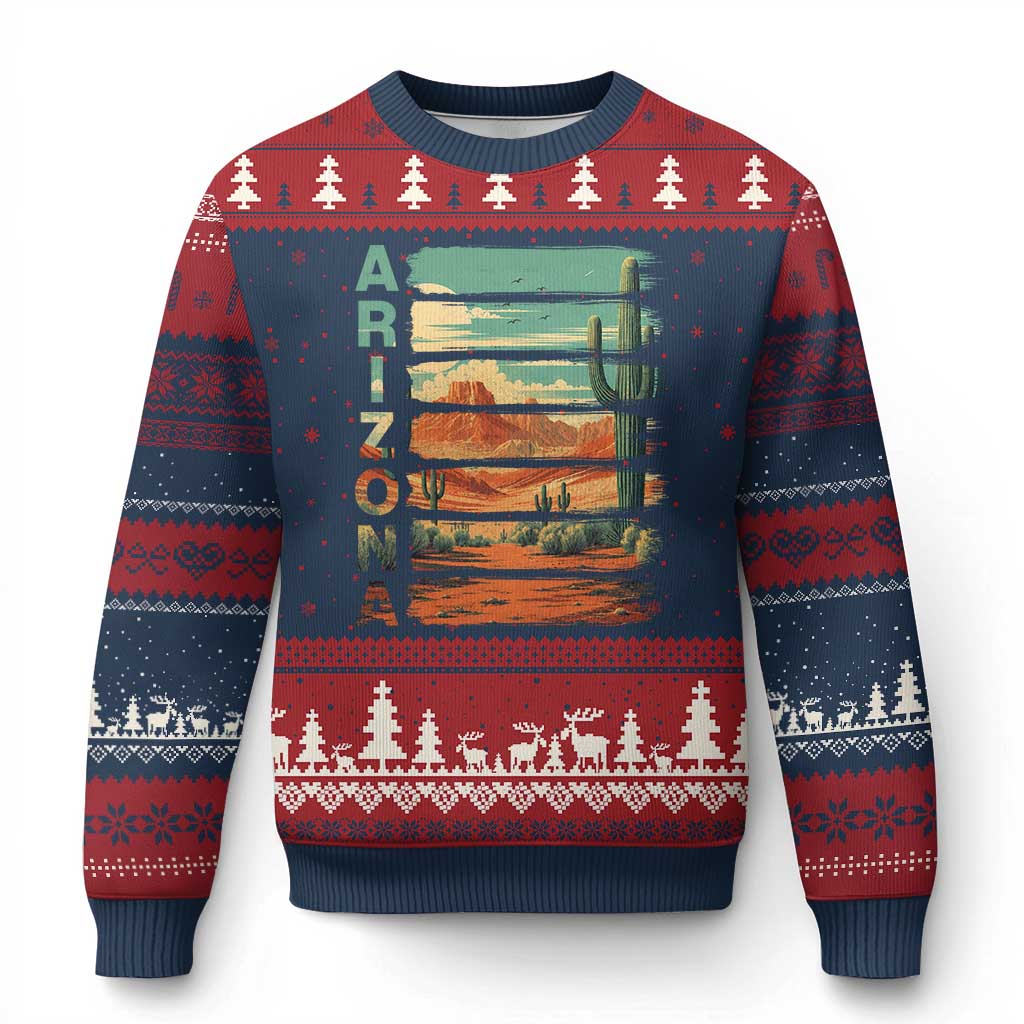Arizona Desert Cactus Saguaro National Park Retro Ugly Christmas Sweater TS14 Navy Red Print Your Wear