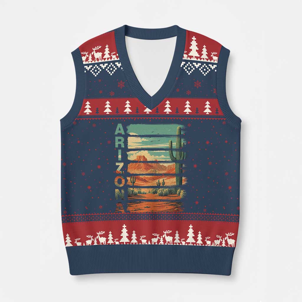 Arizona Desert Cactus Saguaro National Park Retro V-Neck Knit Sweater Vest TS14 Navy Red Print Your Wear