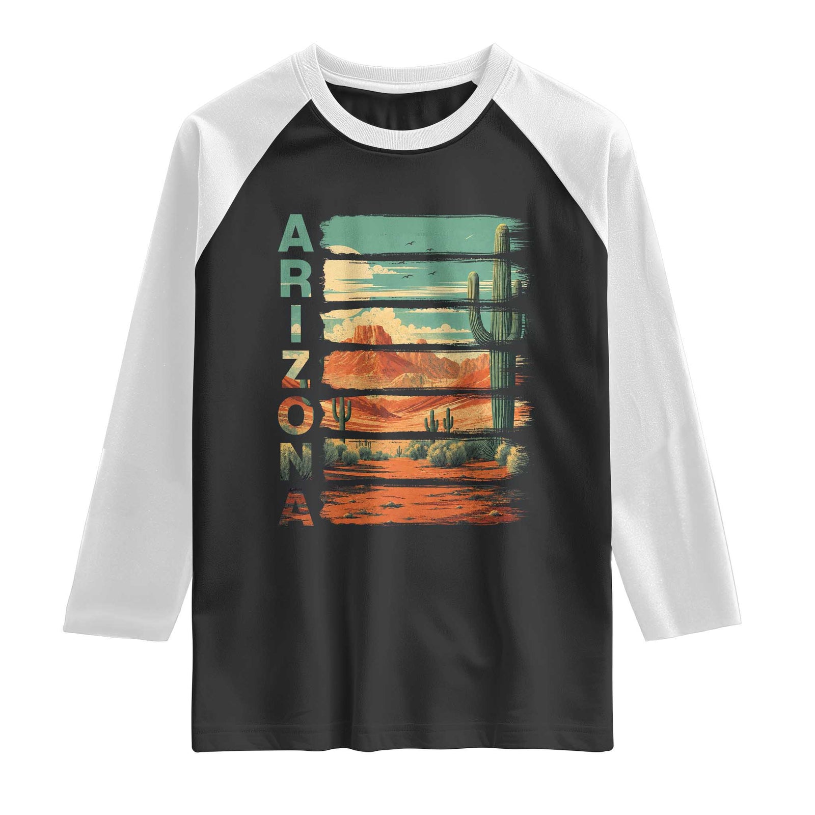 Arizona Desert Cactus Saguaro National Park Retro Raglan Shirt TS14 Black White Print Your Wear
