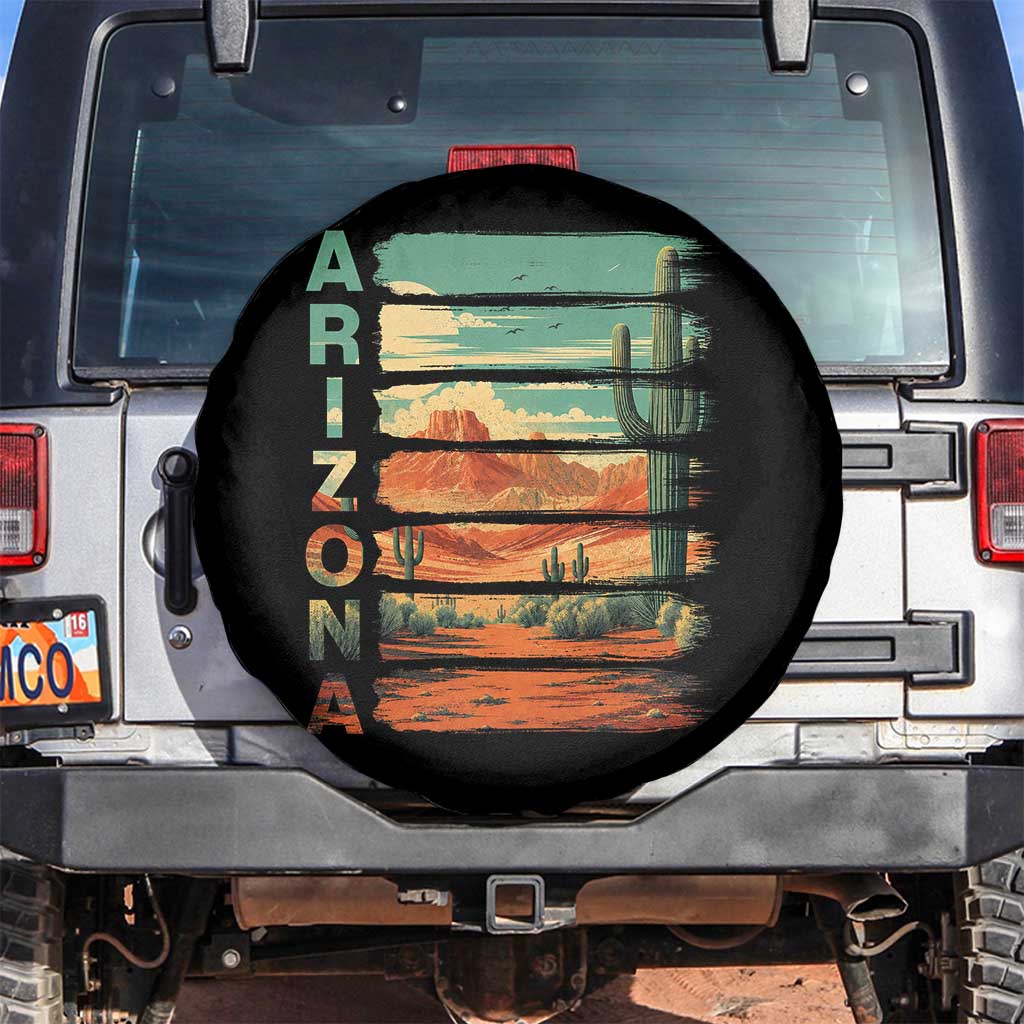 Arizona Desert Cactus Saguaro National Park Retro Spare Tire Cover TS14 No hole Black Print Your Wear