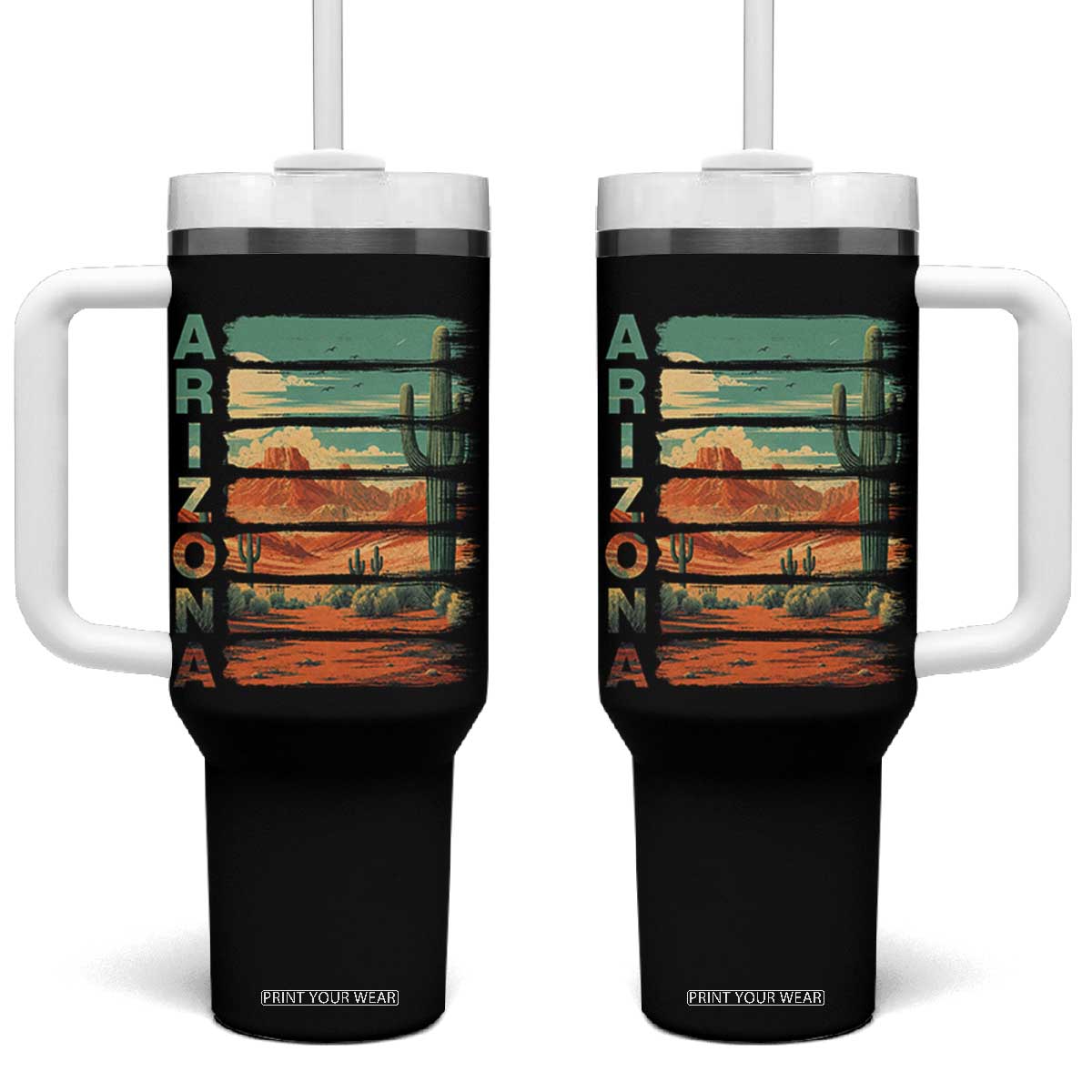 Arizona Desert Cactus Saguaro National Park Retro Tumbler With Handle TS14 One Size: 40 oz Black Print Your Wear