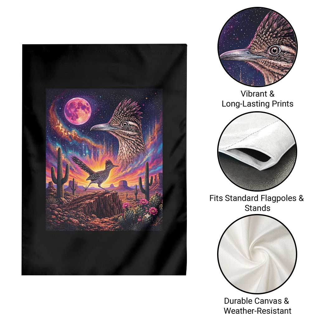 Arizona Roadrunner Vintage Desert Moon Retro Cactus Garden Flag 90s Southwest Wildlife Bird Animal Lover