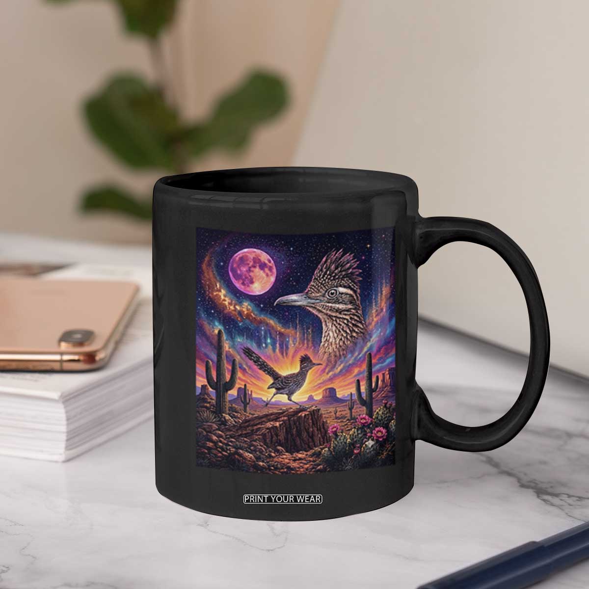 Arizona Roadrunner Vintage Desert Moon Retro Cactus Coffee Mug 90s Southwest Wildlife Bird Animal Lover