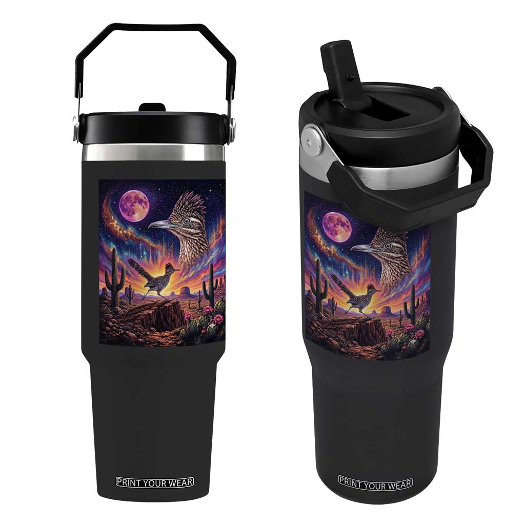 Arizona Roadrunner Vintage Desert Moon Retro Cactus Flip Straw Tumbler 90s Southwest Wildlife Bird Animal Lover TS14 One Size: 30 oz Black Print Your Wear