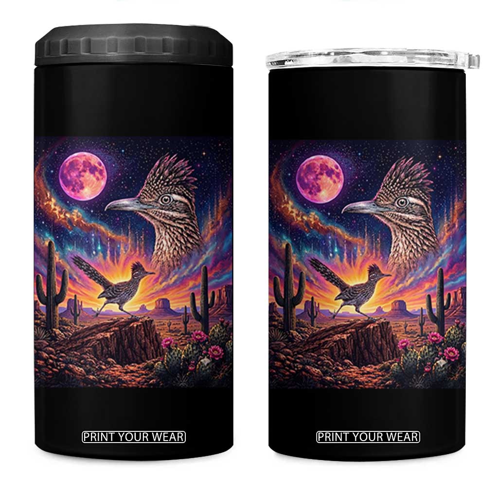 Arizona Roadrunner Vintage Desert Moon Retro Cactus 4 in 1 Can Cooler Tumbler 90s Southwest Wildlife Bird Animal Lover TS14 One Size: 16 oz Black Print Your Wear