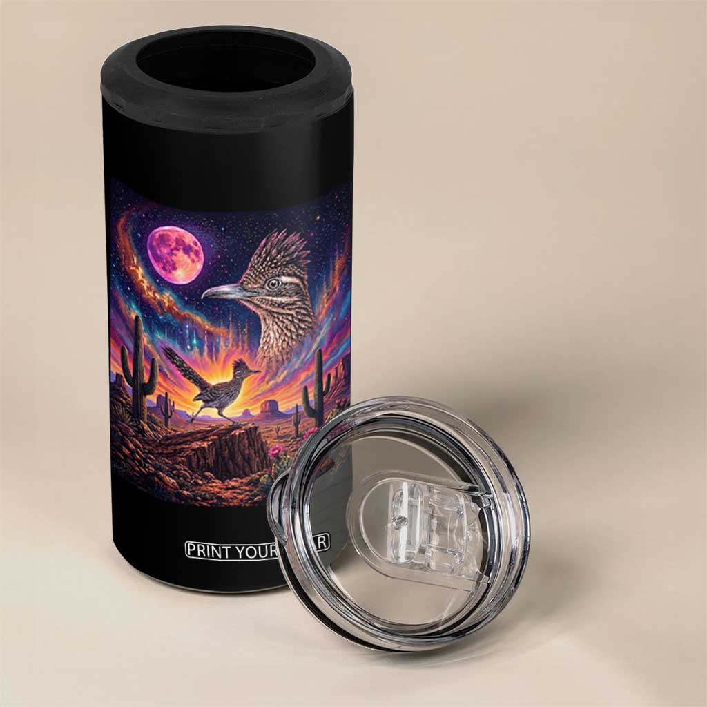 Arizona Roadrunner Vintage Desert Moon Retro Cactus 4 in 1 Can Cooler Tumbler 90s Southwest Wildlife Bird Animal Lover