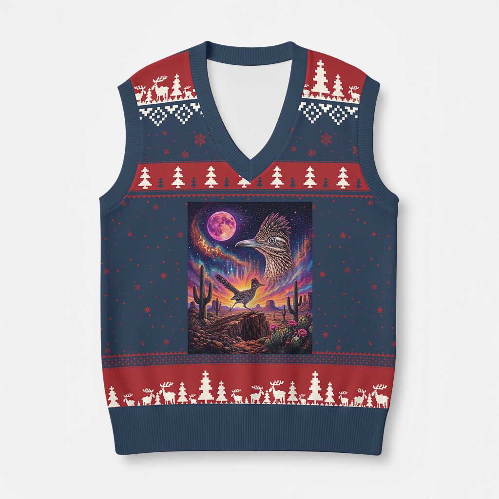 Arizona Roadrunner Vintage Desert Moon Retro Cactus V-Neck Knit Sweater Vest 90s Southwest Wildlife Bird Animal Lover TS14 Navy Red Print Your Wear