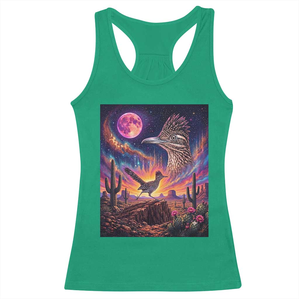 Arizona Roadrunner Vintage Desert Moon Retro Cactus Racerback Tank Top 90s Southwest Wildlife Bird Animal Lover