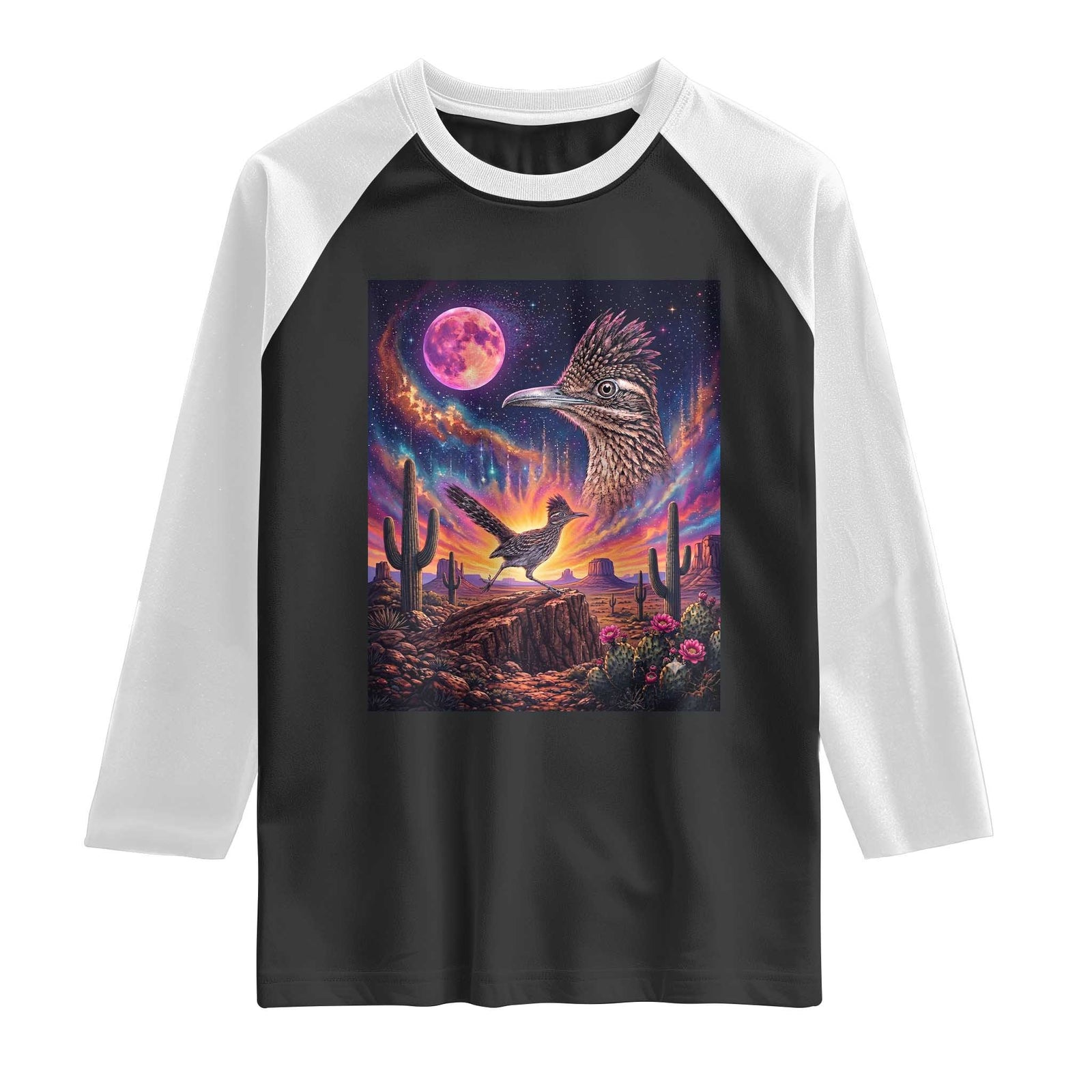 Arizona Roadrunner Vintage Desert Moon Retro Cactus Raglan Shirt 90s Southwest Wildlife Bird Animal Lover TS14 Black White Print Your Wear