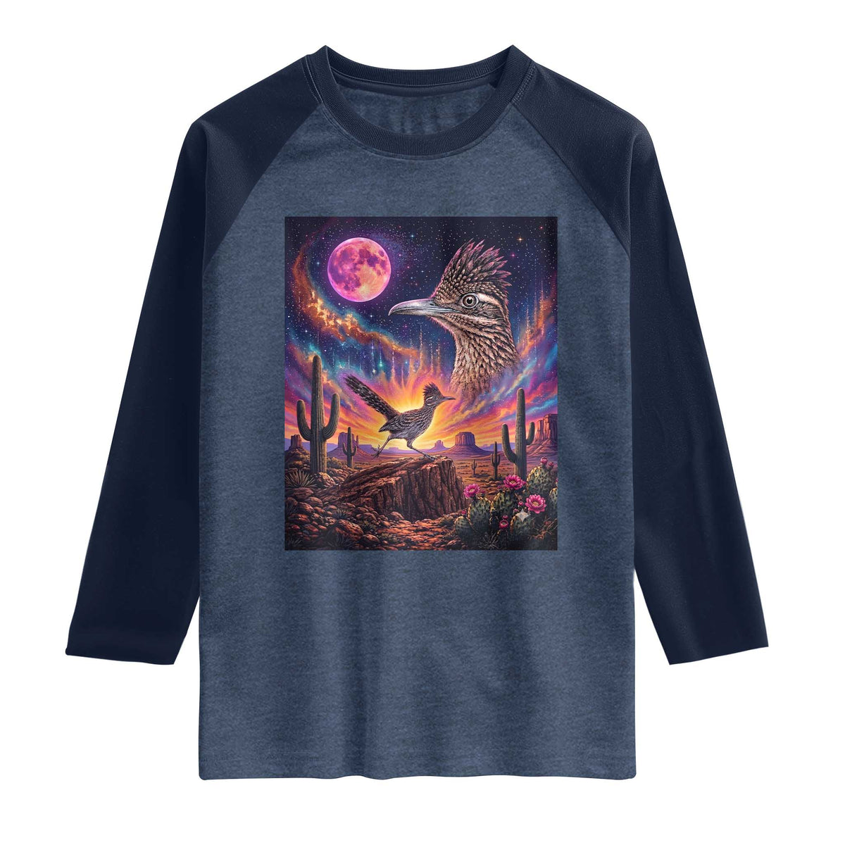 Arizona Roadrunner Vintage Desert Moon Retro Cactus Raglan Shirt 90s Southwest Wildlife Bird Animal Lover