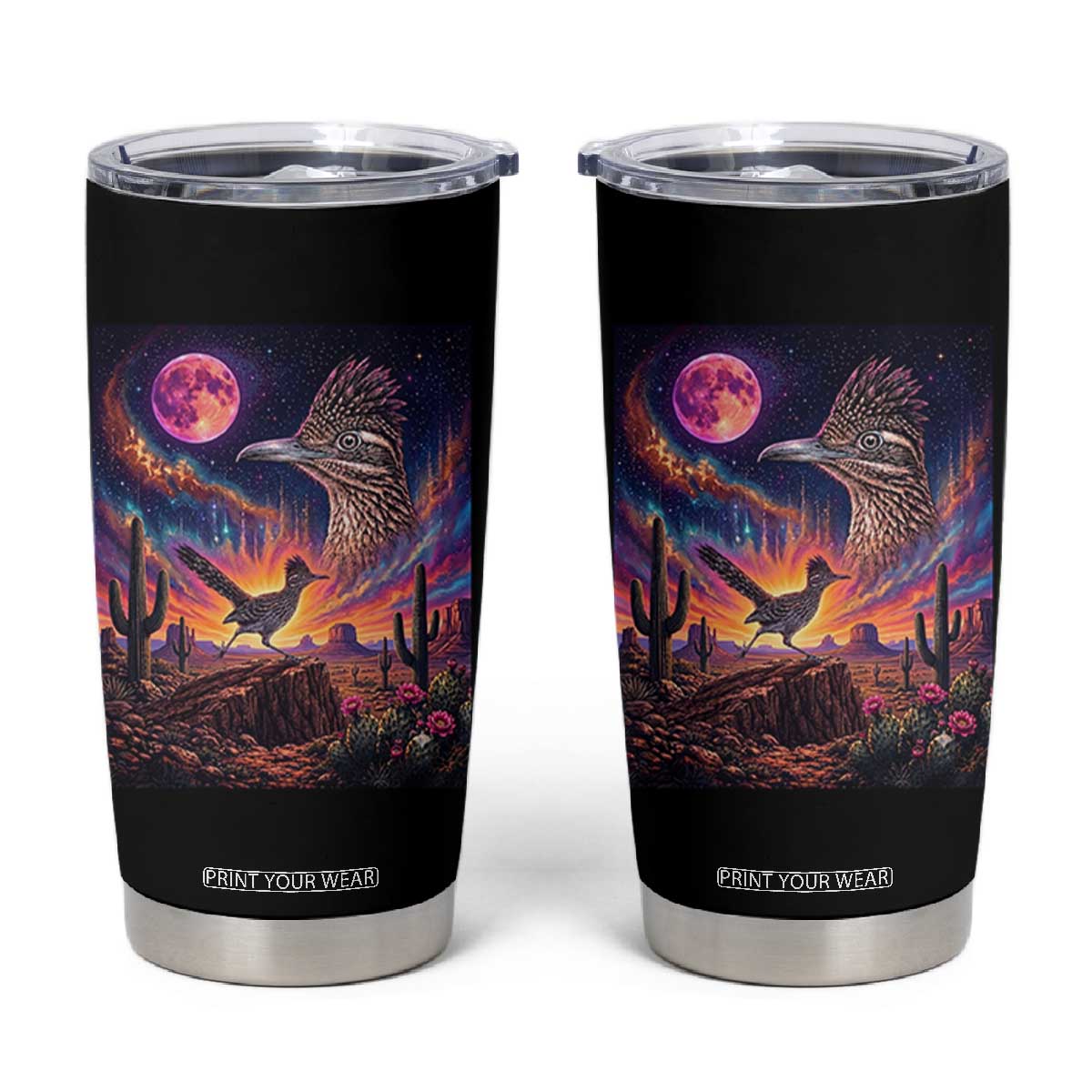 Arizona Roadrunner Vintage Desert Moon Retro Cactus Tumbler Cup 90s Southwest Wildlife Bird Animal Lover TS14 Black Print Your Wear