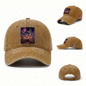 Arizona Roadrunner Vintage Desert Moon Retro Cactus Washed Cotton Baseball Cap 90s Southwest Wildlife Bird Animal Lover