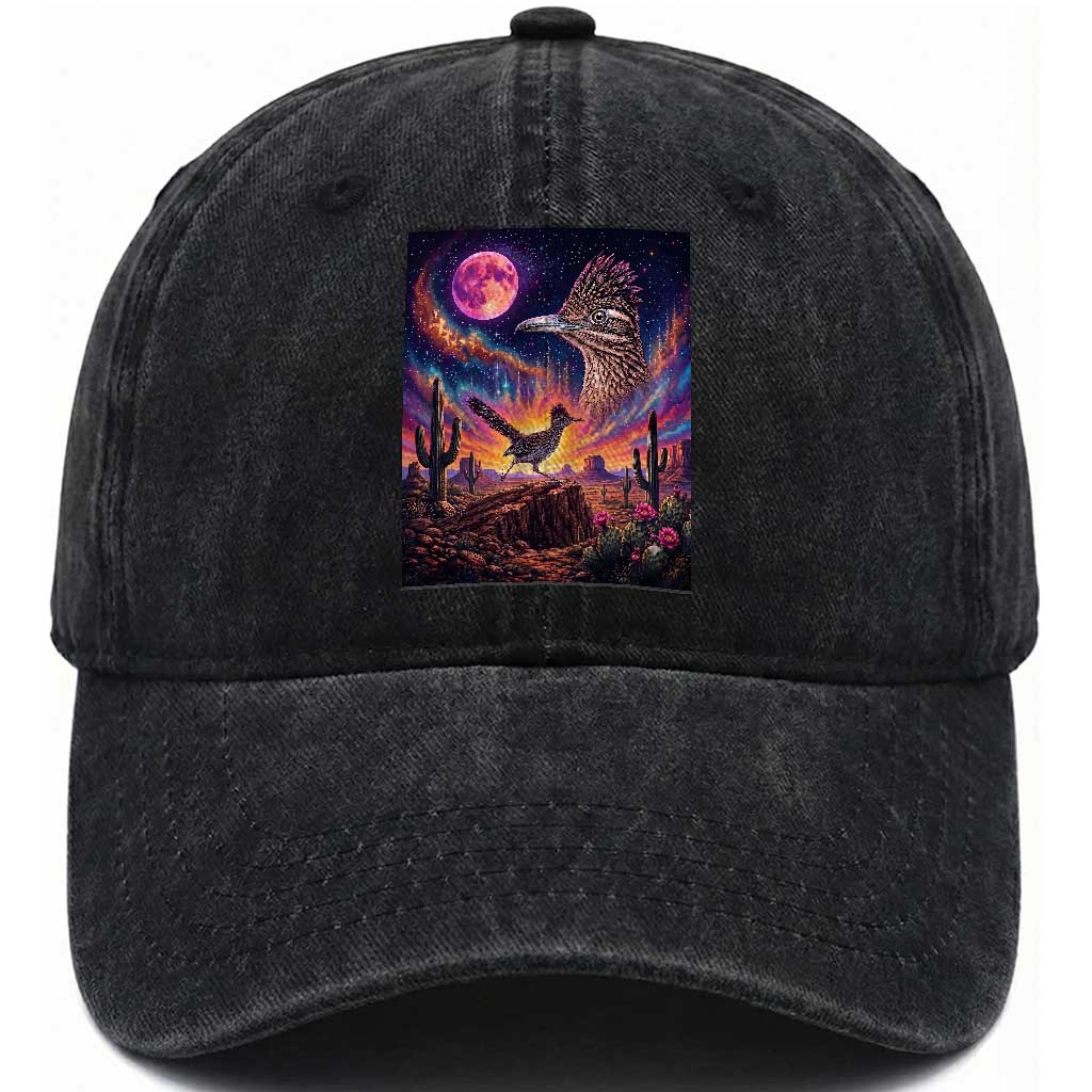 Arizona Roadrunner Vintage Desert Moon Retro Cactus Washed Cotton Baseball Cap 90s Southwest Wildlife Bird Animal Lover TS14 Print Your Wear