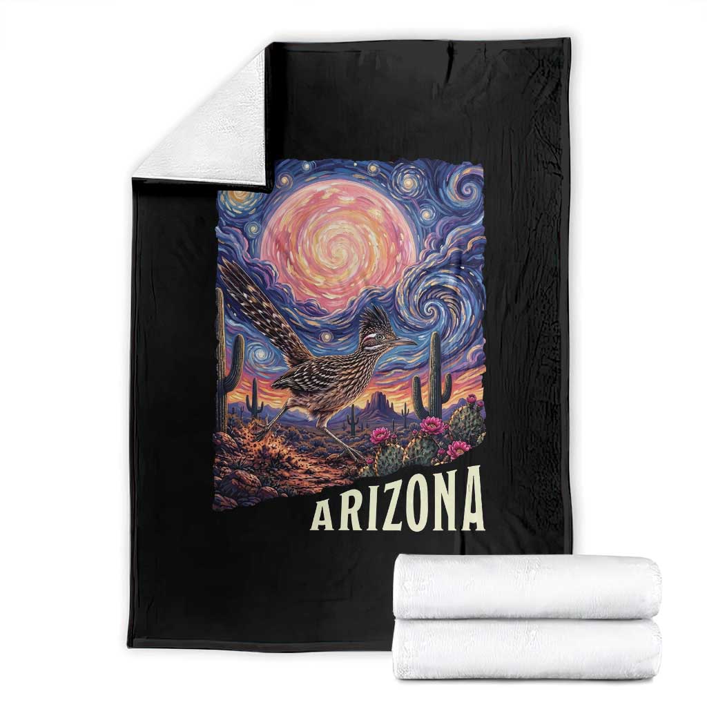 Arizona Roadrunner Vintage Desert Moon Retro Cactus Throw Blanket Southwest Wildlife Bird Starry Night Style TS14 Black Print Your Wear