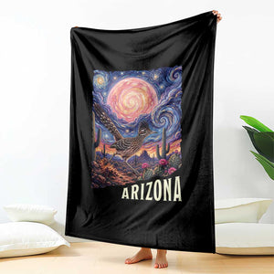 Arizona Roadrunner Vintage Desert Moon Retro Cactus Throw Blanket Southwest Wildlife Bird Starry Night Style