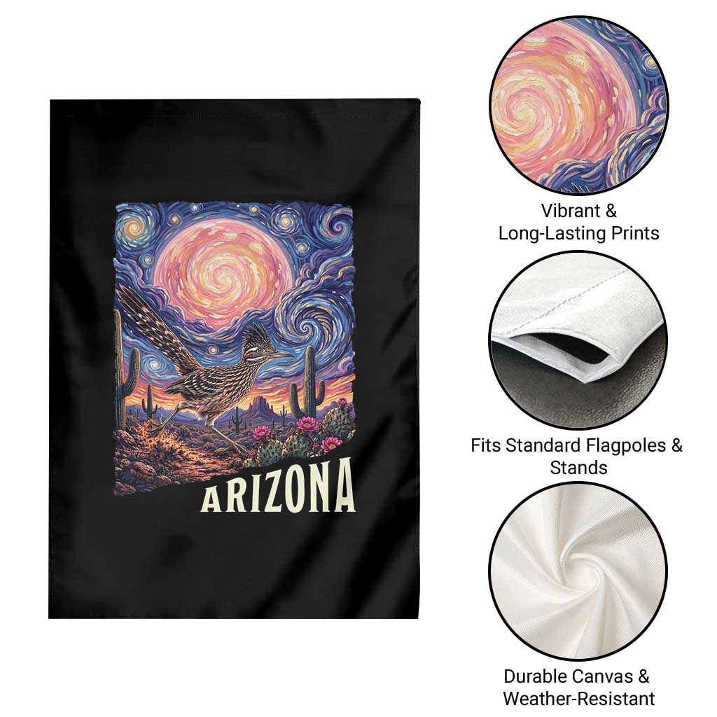 Arizona Roadrunner Vintage Desert Moon Retro Cactus Garden Flag Southwest Wildlife Bird Starry Night Style