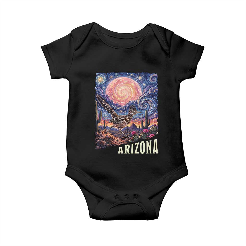 Arizona Roadrunner Vintage Desert Moon Retro Cactus Baby Onesie Southwest Wildlife Bird Starry Night Style TS14 Black Print Your Wear