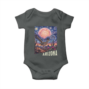 Arizona Roadrunner Vintage Desert Moon Retro Cactus Baby Onesie Southwest Wildlife Bird Starry Night Style