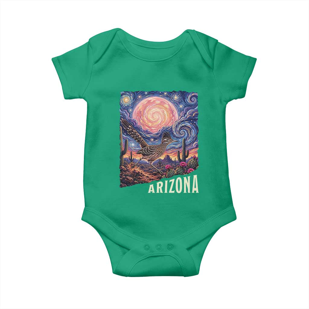 Arizona Roadrunner Vintage Desert Moon Retro Cactus Baby Onesie Southwest Wildlife Bird Starry Night Style