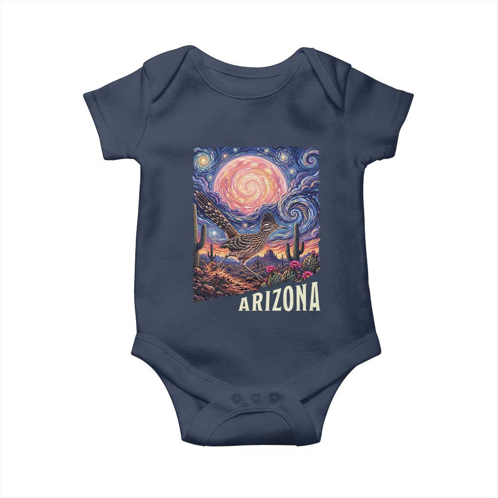 Arizona Roadrunner Vintage Desert Moon Retro Cactus Baby Onesie Southwest Wildlife Bird Starry Night Style
