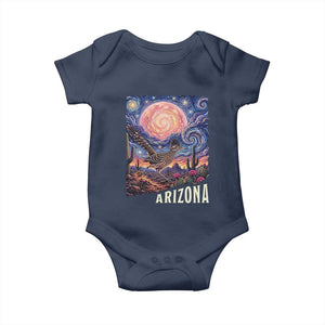 Arizona Roadrunner Vintage Desert Moon Retro Cactus Baby Onesie Southwest Wildlife Bird Starry Night Style