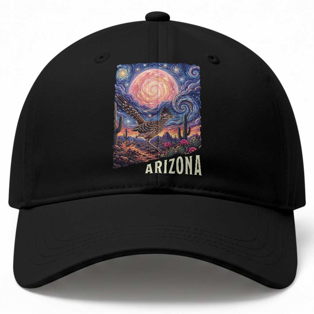 Arizona Roadrunner Vintage Desert Moon Retro Cactus Baseball Cap Southwest Wildlife Bird Starry Night Style TS14 Print Your Wear