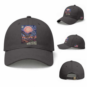 Arizona Roadrunner Vintage Desert Moon Retro Cactus Baseball Cap Southwest Wildlife Bird Starry Night Style