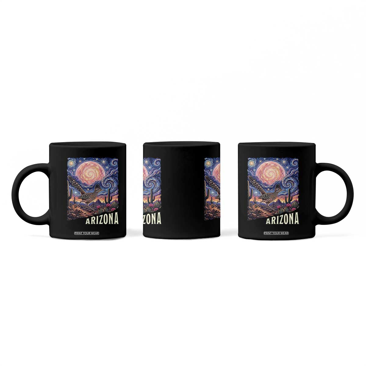 Arizona Roadrunner Vintage Desert Moon Retro Cactus Coffee Mug Southwest Wildlife Bird Starry Night Style