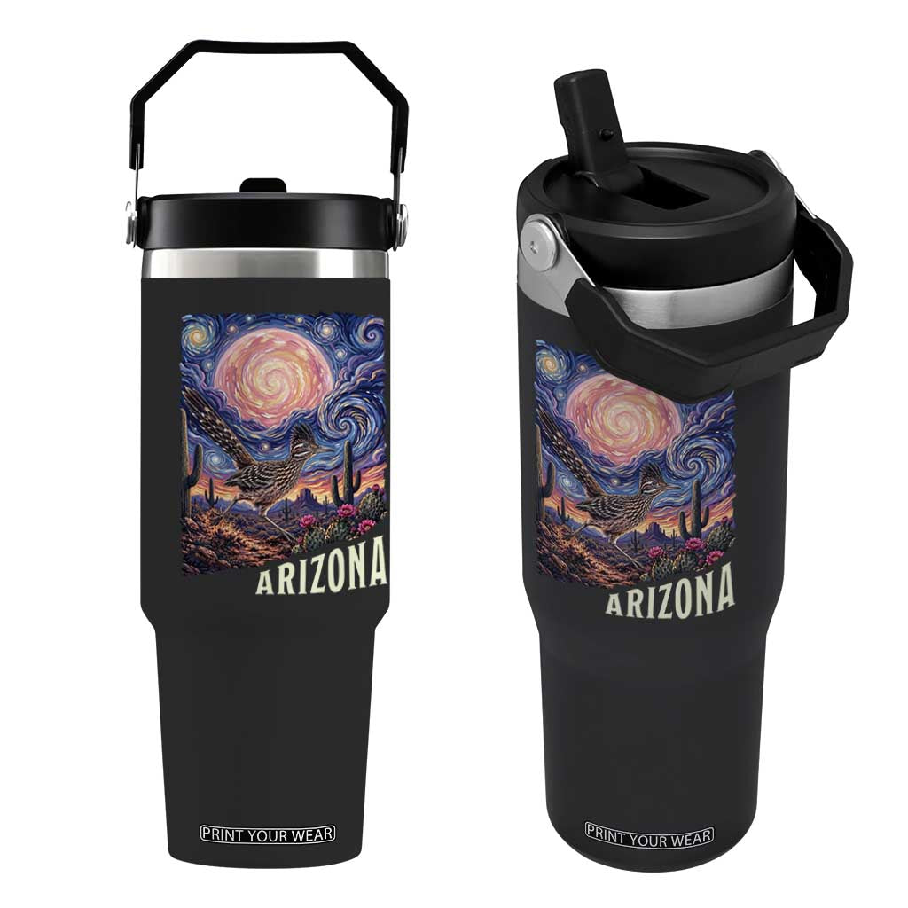 Arizona Roadrunner Vintage Desert Moon Retro Cactus Flip Straw Tumbler Southwest Wildlife Bird Starry Night Style TS14 One Size: 30 oz Black Print Your Wear