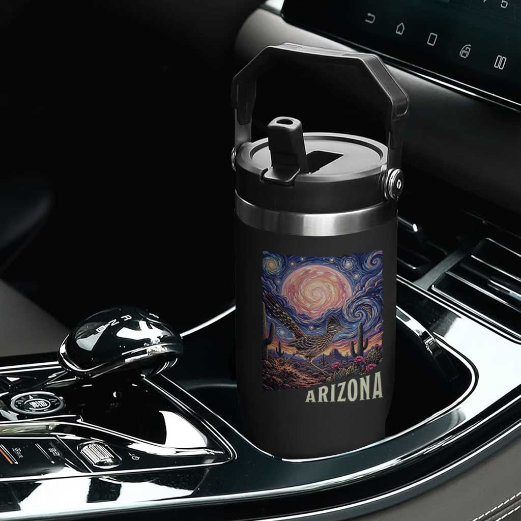 Arizona Roadrunner Vintage Desert Moon Retro Cactus Flip Straw Tumbler Southwest Wildlife Bird Starry Night Style