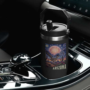 Arizona Roadrunner Vintage Desert Moon Retro Cactus Flip Straw Tumbler Southwest Wildlife Bird Starry Night Style
