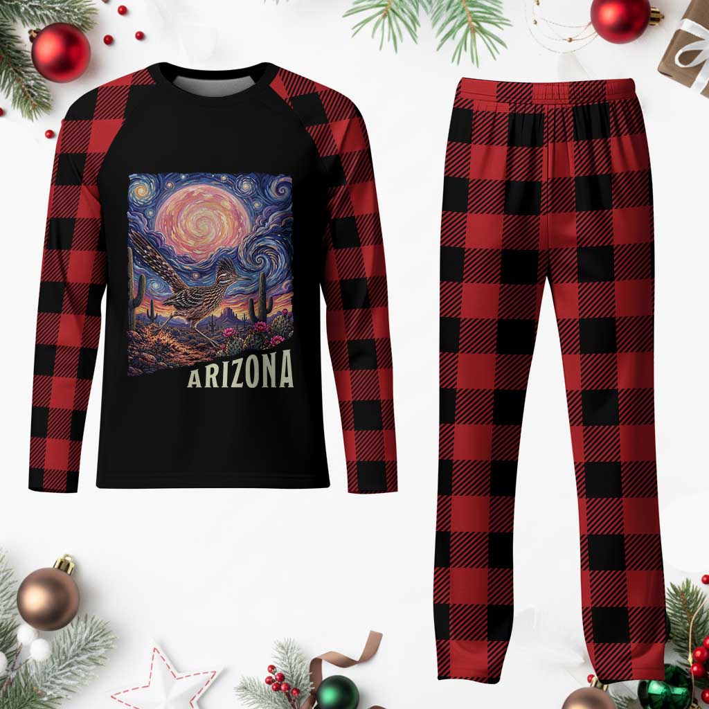 Arizona Roadrunner Vintage Desert Moon Retro Cactus Plaid Pajama Set Southwest Wildlife Bird Starry Night Style TS14 Buffalo Plaid Print Your Wear