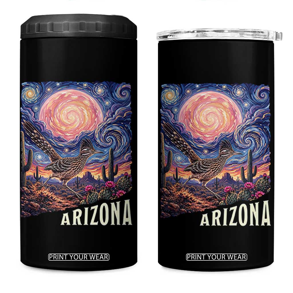 Arizona Roadrunner Vintage Desert Moon Retro Cactus 4 in 1 Can Cooler Tumbler Southwest Wildlife Bird Starry Night Style TS14 One Size: 16 oz Black Print Your Wear