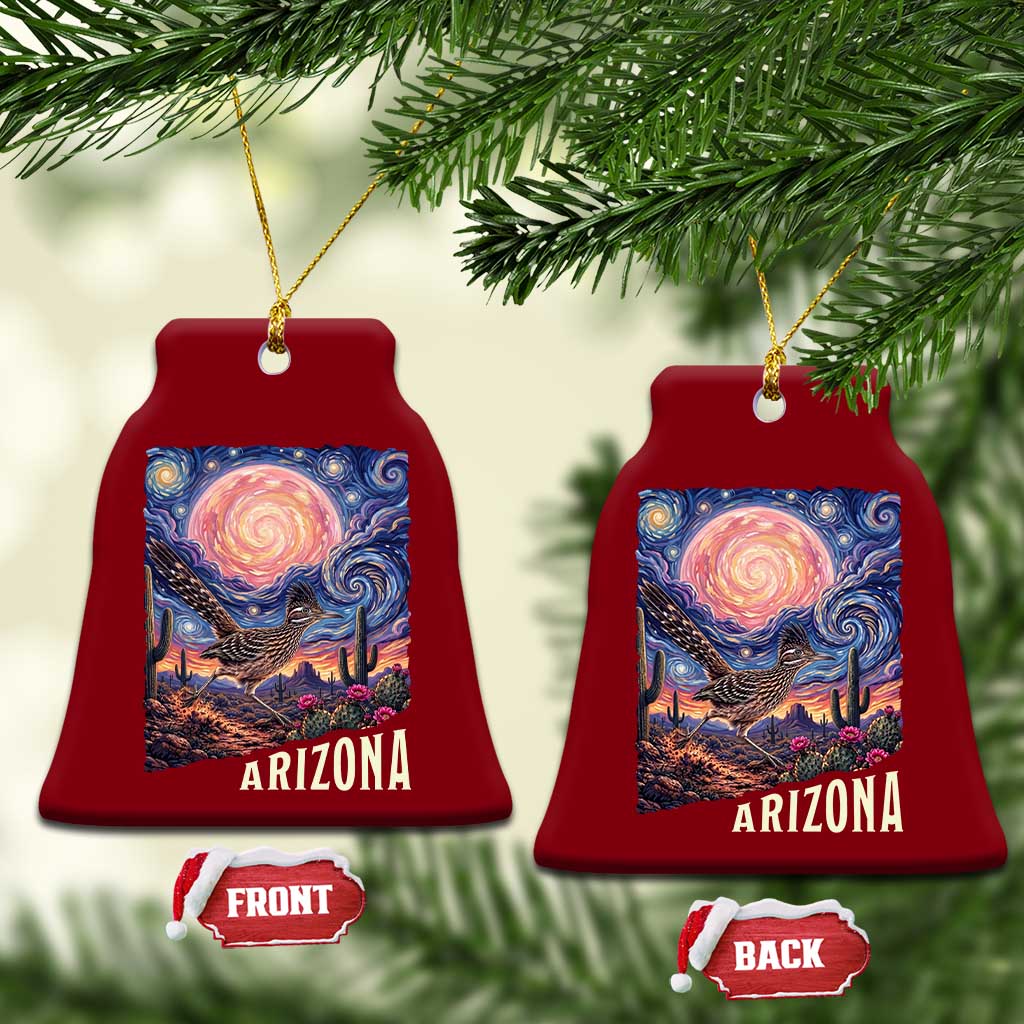 Arizona Roadrunner Vintage Desert Moon Retro Cactus Ceramic Ornament Southwest Wildlife Bird Starry Night Style