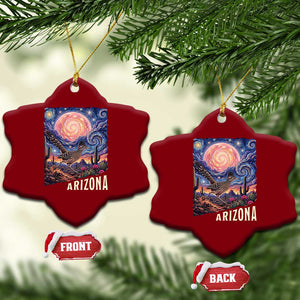 Arizona Roadrunner Vintage Desert Moon Retro Cactus Ceramic Ornament Southwest Wildlife Bird Starry Night Style