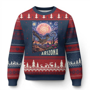 Arizona Roadrunner Vintage Desert Moon Retro Cactus Ugly Christmas Sweater Southwest Wildlife Bird Starry Night Style