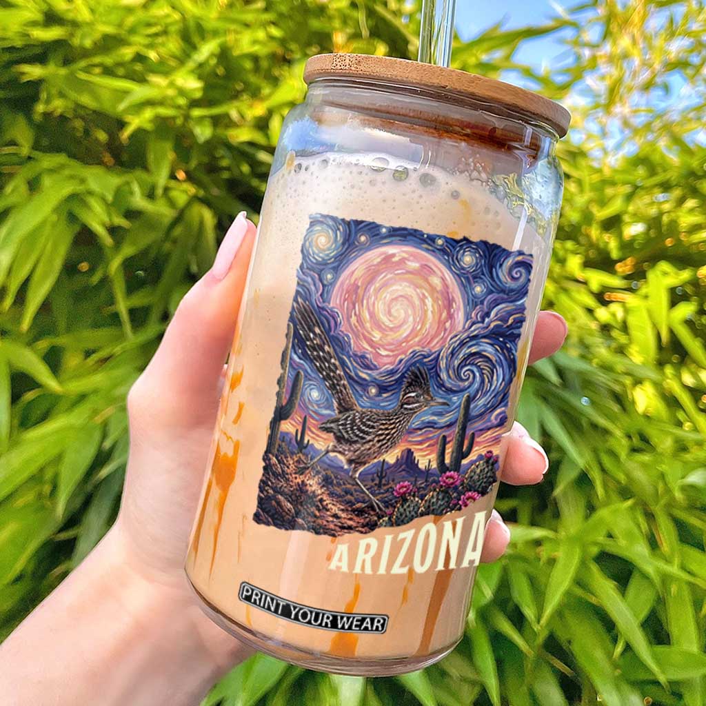Arizona Roadrunner Vintage Desert Moon Retro Cactus Glass Can Southwest Wildlife Bird Starry Night Style TS14 Black Print Your Wear