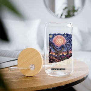Arizona Roadrunner Vintage Desert Moon Retro Cactus Glass Can Southwest Wildlife Bird Starry Night Style