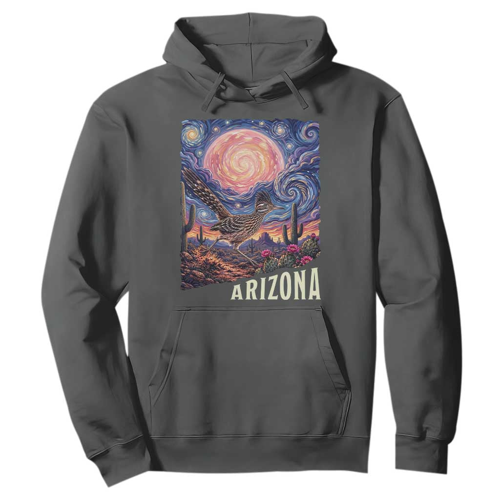 Arizona Roadrunner Vintage Desert Moon Retro Cactus Hoodie Southwest Wildlife Bird Starry Night Style