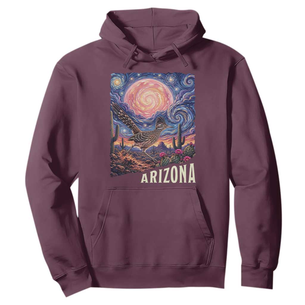 Arizona Roadrunner Vintage Desert Moon Retro Cactus Hoodie Southwest Wildlife Bird Starry Night Style