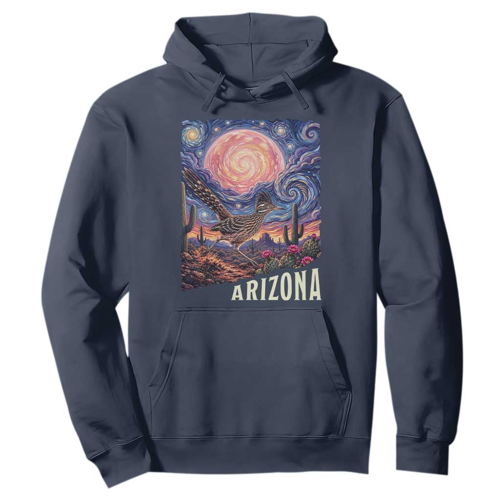 Arizona Roadrunner Vintage Desert Moon Retro Cactus Hoodie Southwest Wildlife Bird Starry Night Style