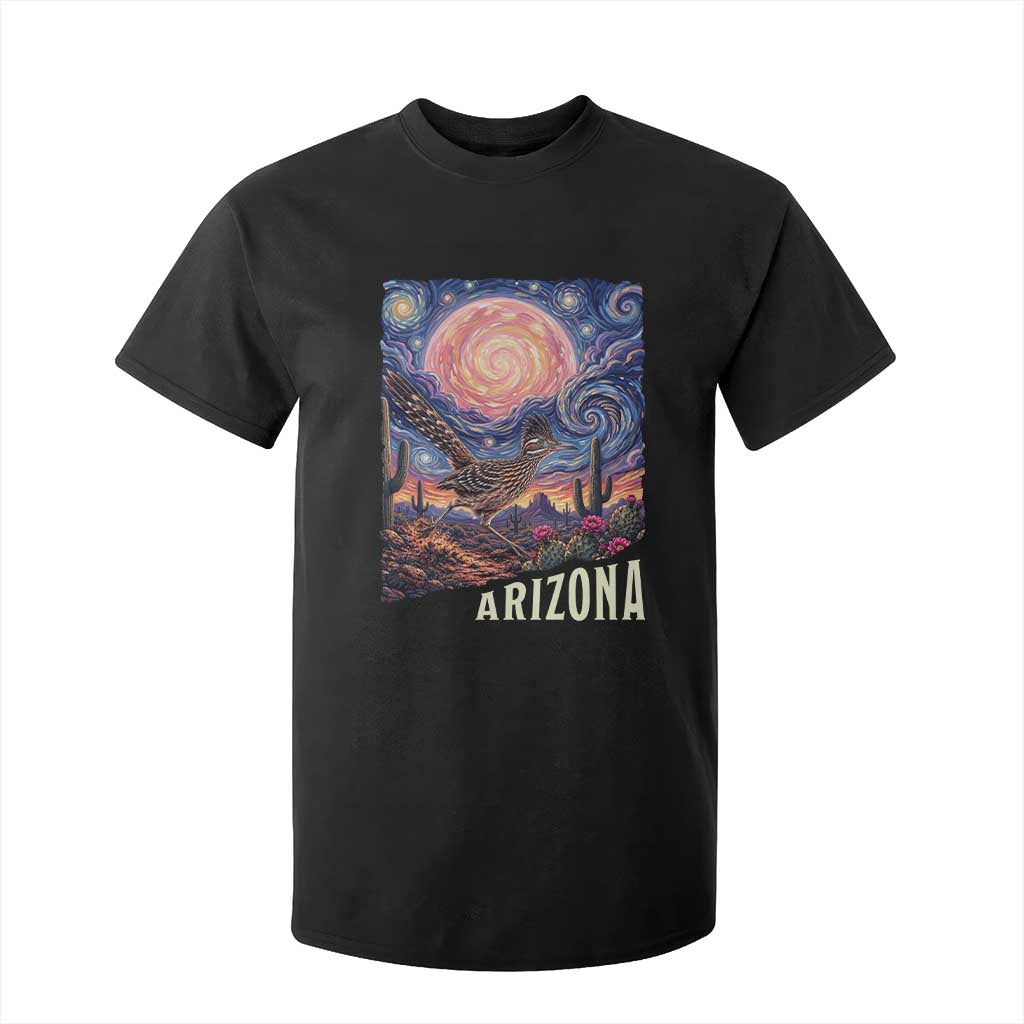 Arizona Roadrunner Vintage Desert Moon Retro Cactus T Shirt For Kid Southwest Wildlife Bird Starry Night Style