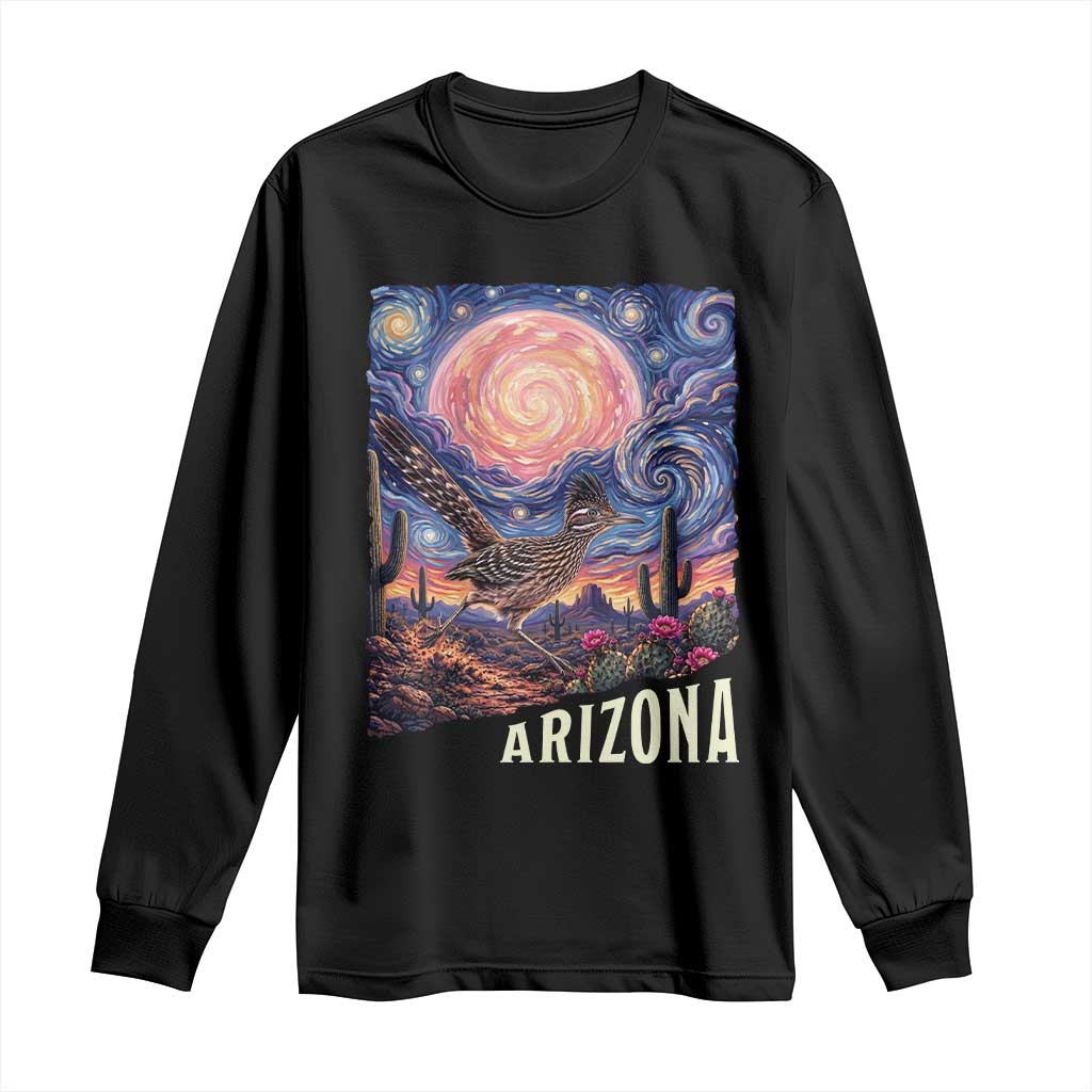 Arizona Roadrunner Vintage Desert Moon Retro Cactus Long Sleeve Shirt Southwest Wildlife Bird Starry Night Style TS14 Black Print Your Wear