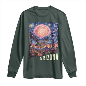 Arizona Roadrunner Vintage Desert Moon Retro Cactus Long Sleeve Shirt Southwest Wildlife Bird Starry Night Style