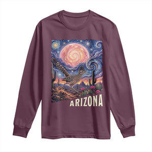 Arizona Roadrunner Vintage Desert Moon Retro Cactus Long Sleeve Shirt Southwest Wildlife Bird Starry Night Style