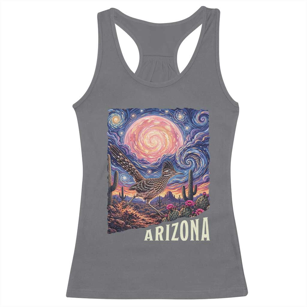 Arizona Roadrunner Vintage Desert Moon Retro Cactus Racerback Tank Top Southwest Wildlife Bird Starry Night Style