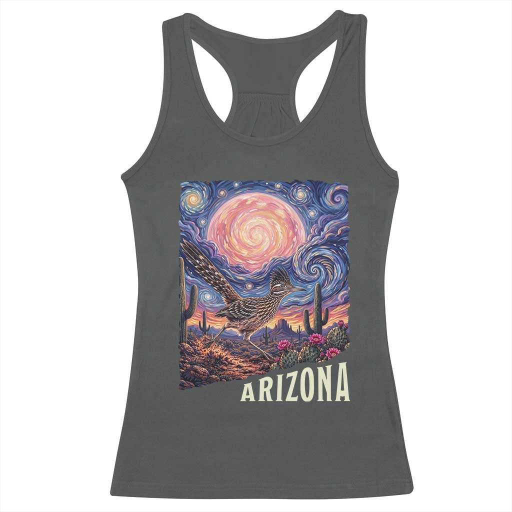 Arizona Roadrunner Vintage Desert Moon Retro Cactus Racerback Tank Top Southwest Wildlife Bird Starry Night Style