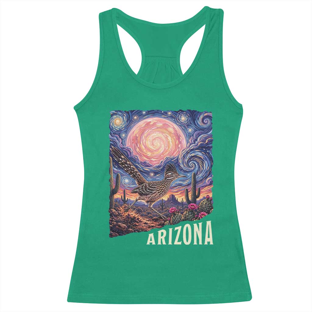 Arizona Roadrunner Vintage Desert Moon Retro Cactus Racerback Tank Top Southwest Wildlife Bird Starry Night Style