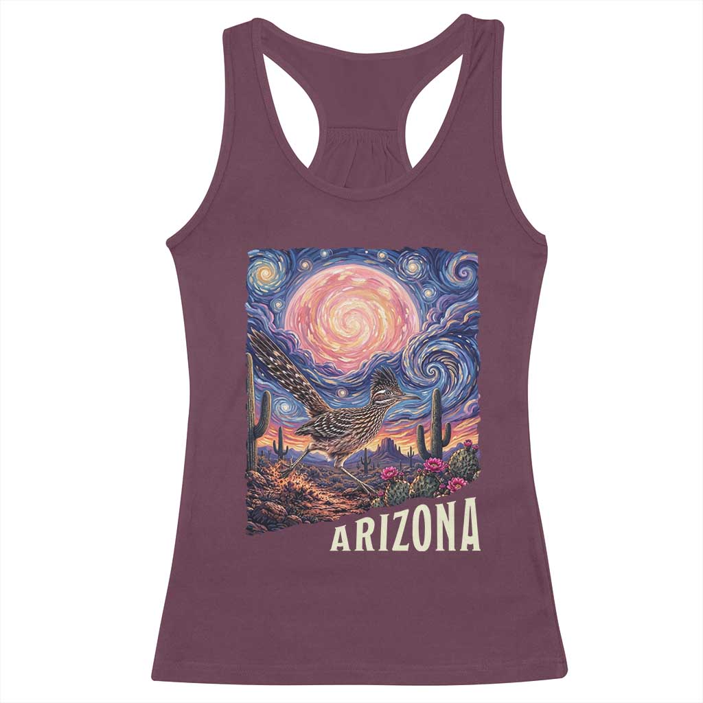 Arizona Roadrunner Vintage Desert Moon Retro Cactus Racerback Tank Top Southwest Wildlife Bird Starry Night Style