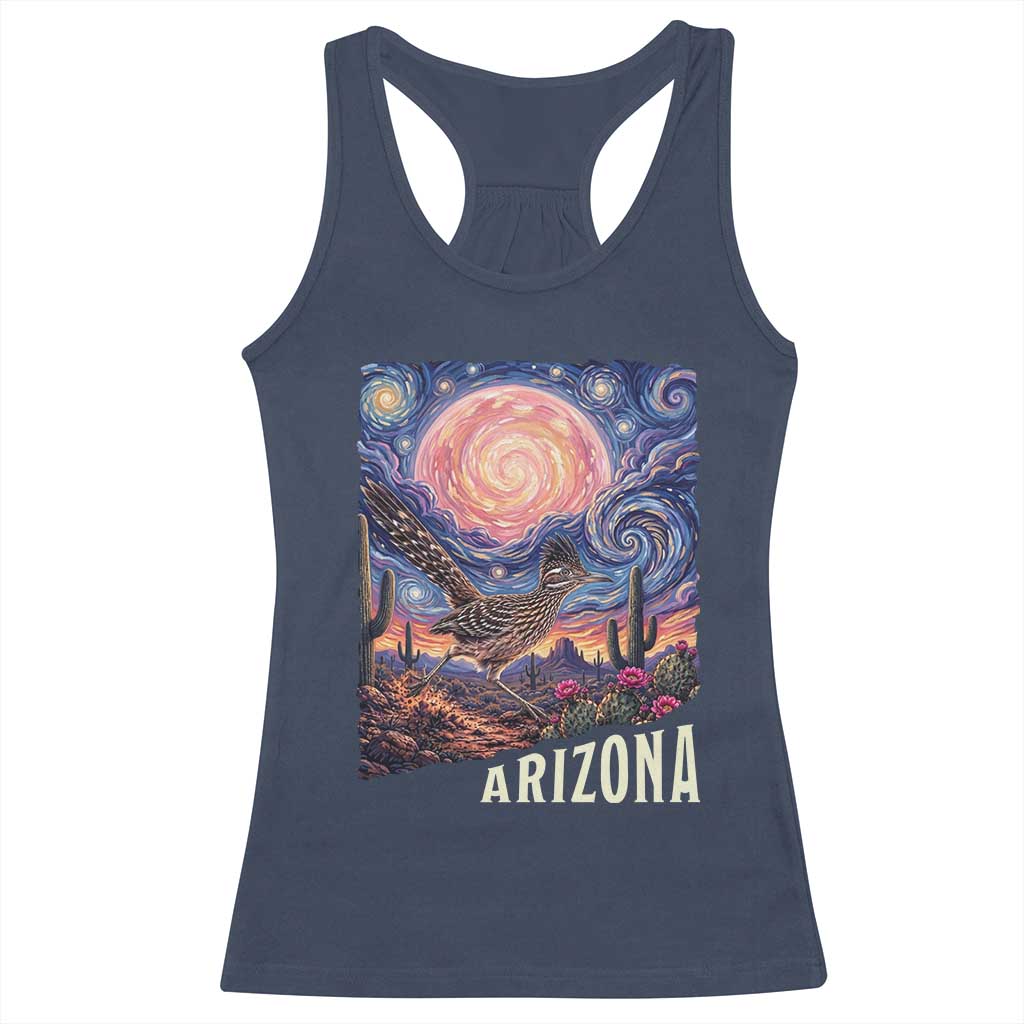 Arizona Roadrunner Vintage Desert Moon Retro Cactus Racerback Tank Top Southwest Wildlife Bird Starry Night Style